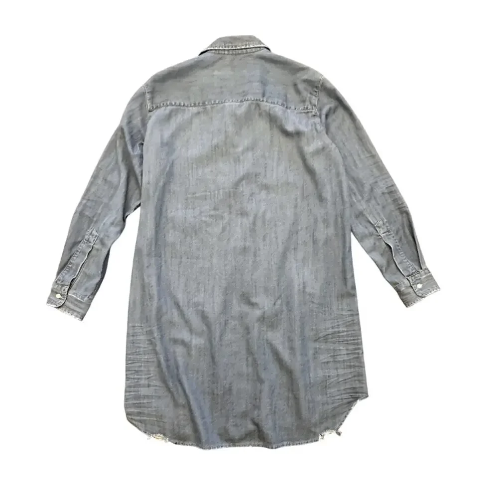 Frank & Eileen Mary Blue Distressed Vintage Button Up Classic Shirt Dress Small - Picture 3 of 6